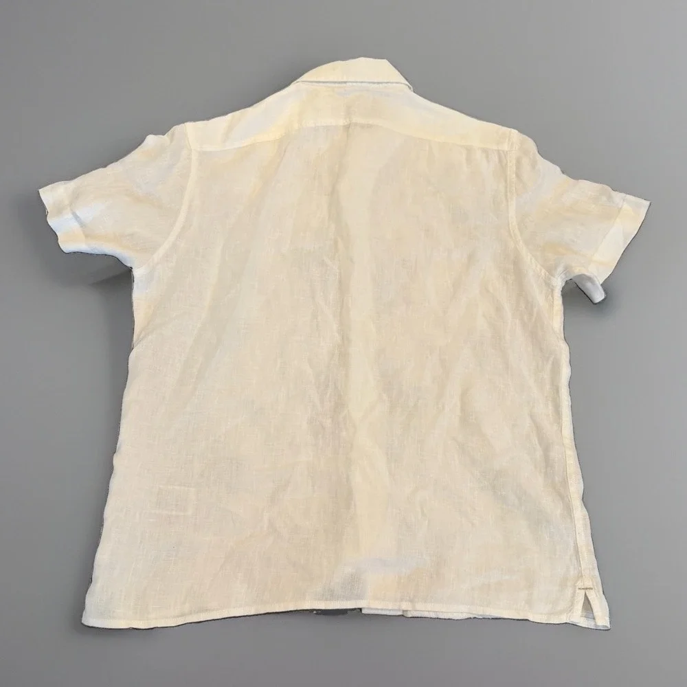 Banana Republic Linen Blend Embroidered Camp Collar Shirt White Medium